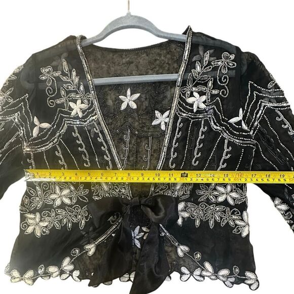 Papell Boutique Evening Jacket Women’s Small Silk Beaded Sheer Embroidered Fairy - Picture 6 of 13